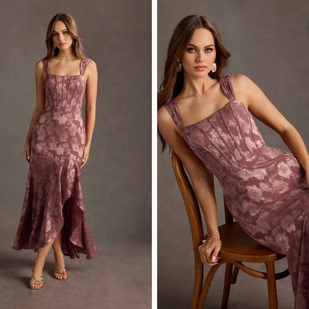 Azazie Mauve Floral Maxi Dress